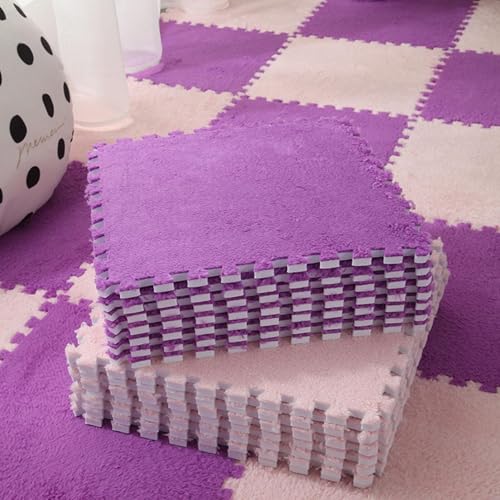 9 Stück 8,74 M² Große Quadratische Puzzle-Bodenmatte Aus Plüschschaum, Modulare, rutschfeste Spielbereichsteppiche, 30,5 X 30,5 X 1,1 cm(Purple+pink) von NMVAWIPT