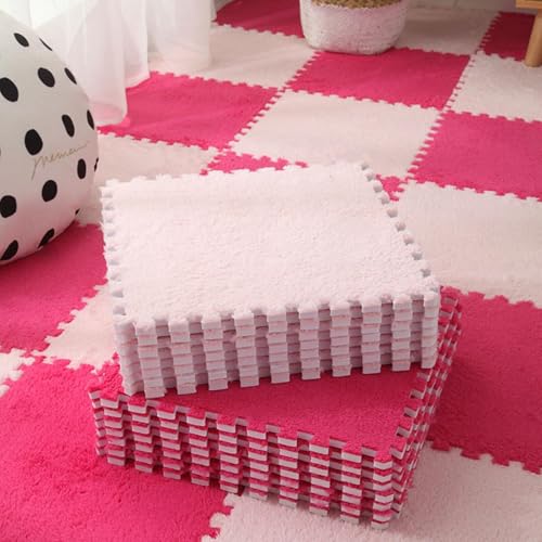 9 Stück 8,74 M² Große Quadratische Puzzle-Bodenmatte Aus Plüschschaum, Modulare, rutschfeste Spielbereichsteppiche, 30,5 X 30,5 X 1,1 cm(Rose Red+White) von NMVAWIPT