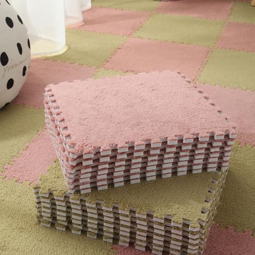 9 Stück 8,74 M² Große Quadratische Puzzle-Bodenmatte Aus Plüschschaum, Modulare, rutschfeste Spielbereichsteppiche, 30,5 X 30,5 X 1,1 cm(Watermelon Red+Grass Green) von NMVAWIPT