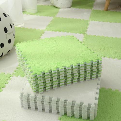 9 Stück 8,74 M² Große Quadratische Puzzle-Bodenmatte Aus Plüschschaum, Modulare, rutschfeste Spielbereichsteppiche, 30,5 X 30,5 X 1,1 cm(White+Green) von NMVAWIPT