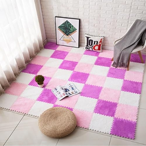 9-teilige Ineinander Greifende Bodenmatte Mit Kanten, 30 X 30 X 1 cm Dicke Quadratische Schaumstofffliesen, Puzzle-Spielmatte Aus Plüschschaum(White+Pink+Purple) von NMVAWIPT