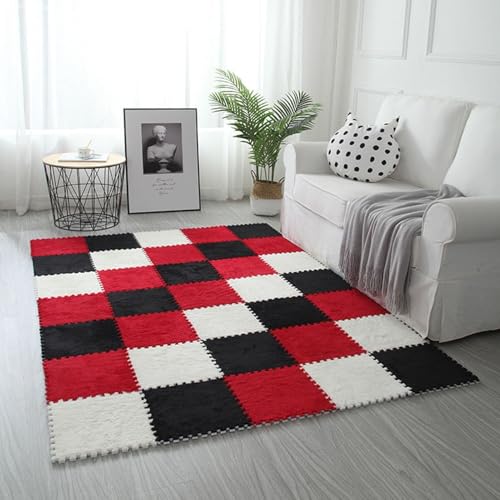 9-teilige Ineinander Greifende Bodenmatte Mit Kanten, 30 X 30 X 1 cm Dicke Quadratische Schaumstofffliesen, Puzzle-Spielmatte Aus Plüschschaum(White+Red+Black) von NMVAWIPT