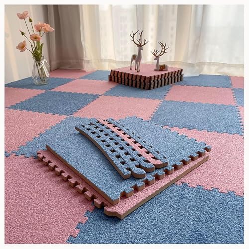 9-teiliger Ineinander Greifender Teppich Mit Rand, 24 X 24 Zoll Große Quadratische Bodenmattenfliesen Aus Plüschpuzzle Aus Schaumstoff, 0,4 Zoll Dickes(Blue+Pink) von NMVAWIPT