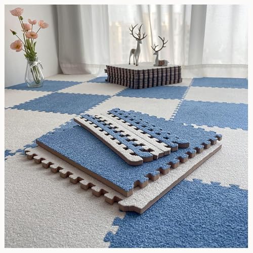 9-teiliger Ineinander Greifender Teppich Mit Rand, 24 X 24 Zoll Große Quadratische Bodenmattenfliesen Aus Plüschpuzzle Aus Schaumstoff, 0,4 Zoll Dickes(Blue+White) von NMVAWIPT