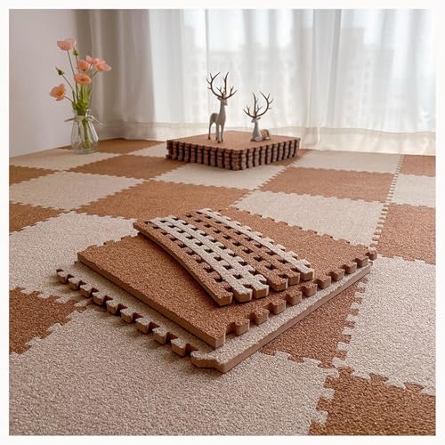 9-teiliger Ineinander Greifender Teppich Mit Rand, 24 X 24 Zoll Große Quadratische Bodenmattenfliesen Aus Plüschpuzzle Aus Schaumstoff, 0,4 Zoll Dickes(Dark Brown+Light Brown) von NMVAWIPT