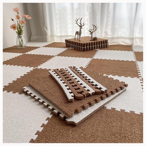 9-teiliger Ineinander Greifender Teppich Mit Rand, 24 X 24 Zoll Große Quadratische Bodenmattenfliesen Aus Plüschpuzzle Aus Schaumstoff, 0,4 Zoll Dickes(Dark Brown+White) von NMVAWIPT