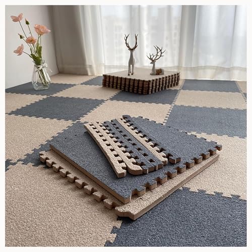 9-teiliger Ineinander Greifender Teppich Mit Rand, 24 X 24 Zoll Große Quadratische Bodenmattenfliesen Aus Plüschpuzzle Aus Schaumstoff, 0,4 Zoll Dickes(Dark Gray+Light Brown) von NMVAWIPT