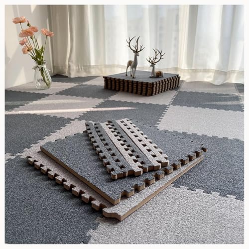 9-teiliger Ineinander Greifender Teppich Mit Rand, 24 X 24 Zoll Große Quadratische Bodenmattenfliesen Aus Plüschpuzzle Aus Schaumstoff, 0,4 Zoll Dickes(Dark Gray+Light Gray) von NMVAWIPT