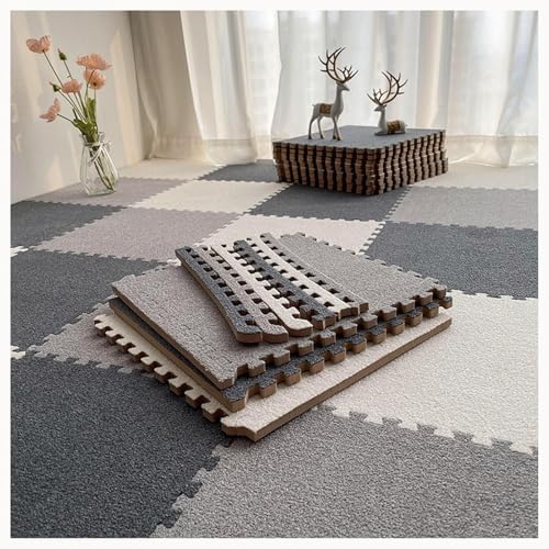 9-teiliger Ineinander Greifender Teppich Mit Rand, 24 X 24 Zoll Große Quadratische Bodenmattenfliesen Aus Plüschpuzzle Aus Schaumstoff, 0,4 Zoll Dickes(Dark Gray+Light Gray+White) von NMVAWIPT