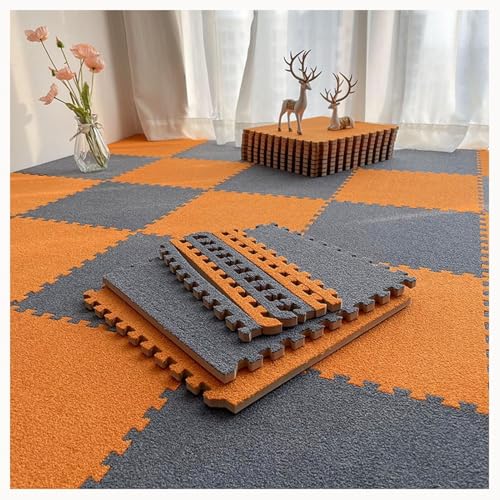 9-teiliger Ineinander Greifender Teppich Mit Rand, 24 X 24 Zoll Große Quadratische Bodenmattenfliesen Aus Plüschpuzzle Aus Schaumstoff, 0,4 Zoll Dickes(Dark Gray+Orange) von NMVAWIPT