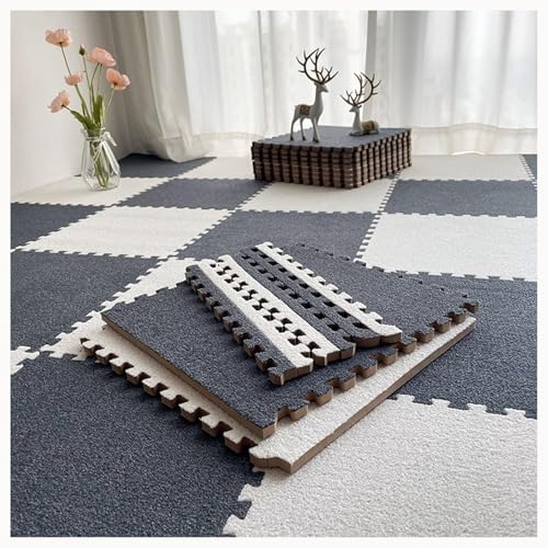 9-teiliger Ineinander Greifender Teppich Mit Rand, 24 X 24 Zoll Große Quadratische Bodenmattenfliesen Aus Plüschpuzzle Aus Schaumstoff, 0,4 Zoll Dickes(Dark Gray+White) von NMVAWIPT