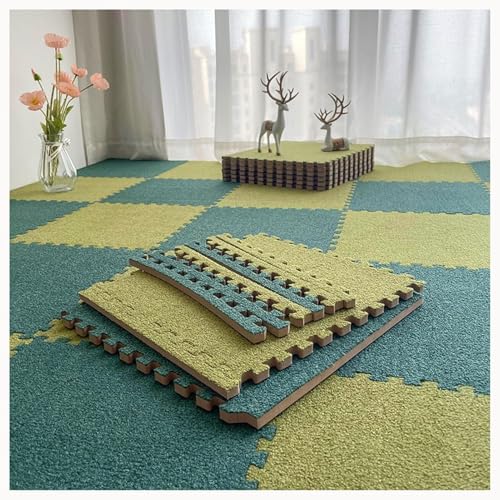 9-teiliger Ineinander Greifender Teppich Mit Rand, 24 X 24 Zoll Große Quadratische Bodenmattenfliesen Aus Plüschpuzzle Aus Schaumstoff, 0,4 Zoll Dickes(Dark Green+Grass Green) von NMVAWIPT