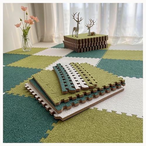 9-teiliger Ineinander Greifender Teppich Mit Rand, 24 X 24 Zoll Große Quadratische Bodenmattenfliesen Aus Plüschpuzzle Aus Schaumstoff, 0,4 Zoll Dickes(Dark Green+Grass Green+White) von NMVAWIPT