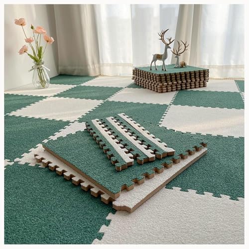 9-teiliger Ineinander Greifender Teppich Mit Rand, 24 X 24 Zoll Große Quadratische Bodenmattenfliesen Aus Plüschpuzzle Aus Schaumstoff, 0,4 Zoll Dickes(Dark Green+White) von NMVAWIPT