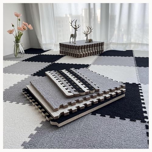 9-teiliger Ineinander Greifender Teppich Mit Rand, 24 X 24 Zoll Große Quadratische Bodenmattenfliesen Aus Plüschpuzzle Aus Schaumstoff, 0,4 Zoll Dickes(Light Gray+White) von NMVAWIPT
