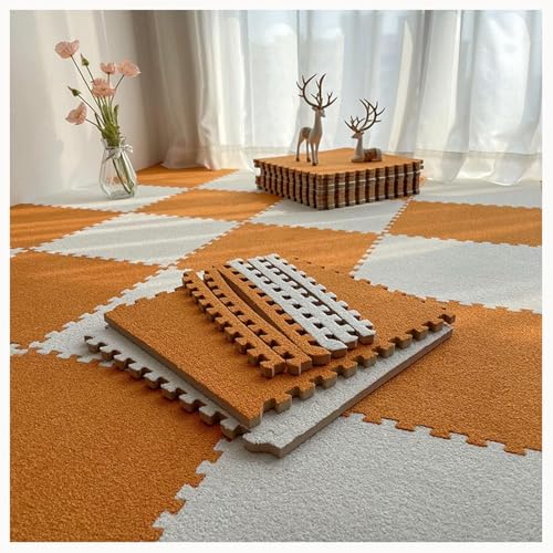 9-teiliger Ineinander Greifender Teppich Mit Rand, 24 X 24 Zoll Große Quadratische Bodenmattenfliesen Aus Plüschpuzzle Aus Schaumstoff, 0,4 Zoll Dickes(Orange+White) von NMVAWIPT