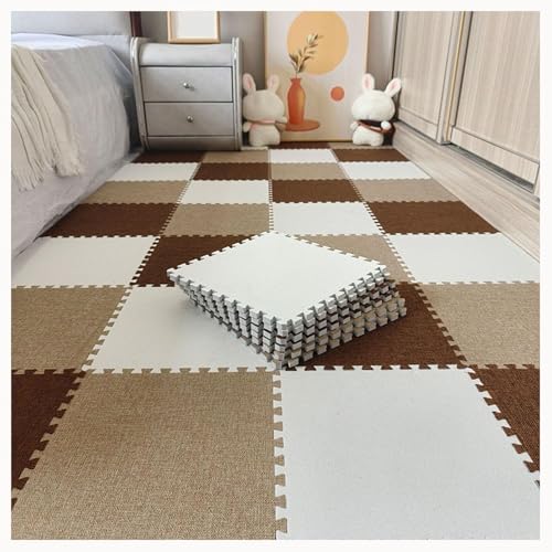 9-teiliger Rutschfester, Waschbarer Teppich Mit Puzzleteilen, 24 X 24 Zoll, Quadratische Ineinandergreifende Schaumstoff-Teppichfliesen(Light Brown+Dark Brown+White) von NMVAWIPT