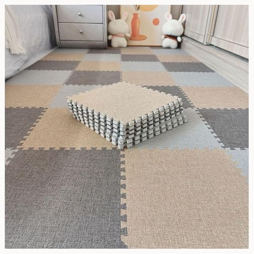 9-teiliger Rutschfester, Waschbarer Teppich Mit Puzzleteilen, 24 X 24 Zoll, Quadratische Ineinandergreifende Schaumstoff-Teppichfliesen(Light Brown+Dark Gray+Light Gray) von NMVAWIPT