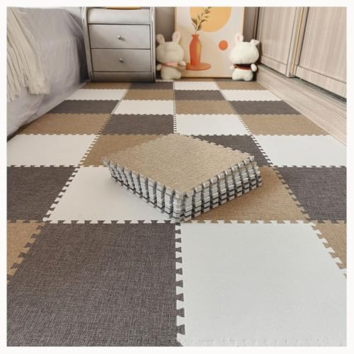 9-teiliger Rutschfester, Waschbarer Teppich Mit Puzzleteilen, 24 X 24 Zoll, Quadratische Ineinandergreifende Schaumstoff-Teppichfliesen(Light Brown+Dark Gray+White) von NMVAWIPT