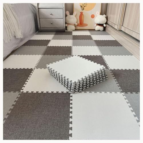 9-teiliger Rutschfester, Waschbarer Teppich Mit Puzzleteilen, 24 X 24 Zoll, Quadratische Ineinandergreifende Schaumstoff-Teppichfliesen(Light Gray+Dark Gray+White) von NMVAWIPT