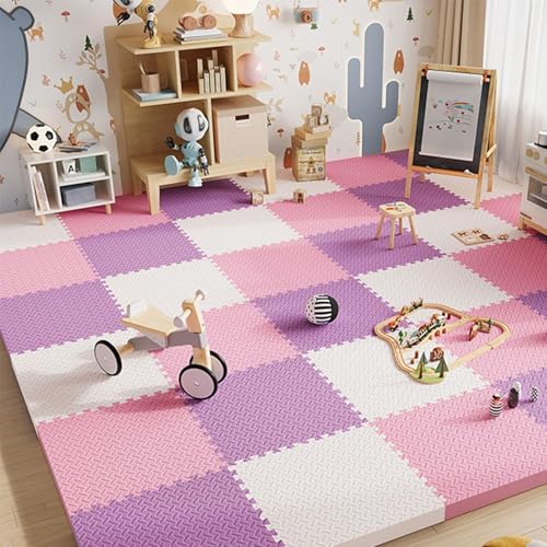 9-teiliges Spielset Aus Ineinandergreifenden Bodenfliesen Aus Rutschfestem Schaumstoff, 12 X 12 X 1 Zoll Extra Dicke Bodenmatte Aus Eva-Schaumstoff(White+pink+Purple) von NMVAWIPT