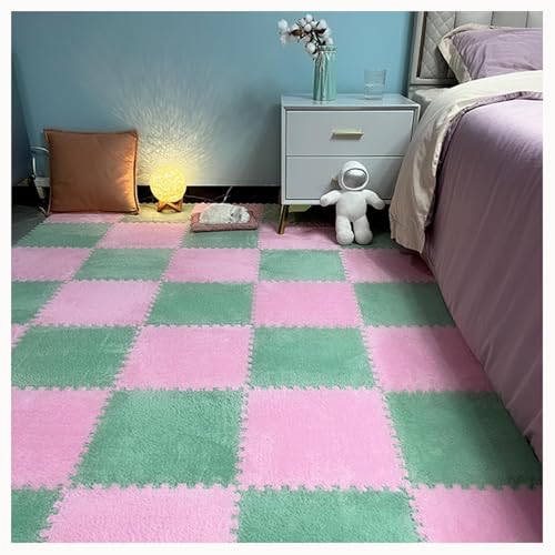 NMVAWIPT 0,4 Zoll Dicke Puzzle-Spielmatten Aus Teppich for Das Spielzimmer Im Wohnzimmer, 50 Stück Ineinandergreifende Teppichfliesen Aus Plüschschaum, Flauschige Bodenmatte(Green+Pink) von NMVAWIPT