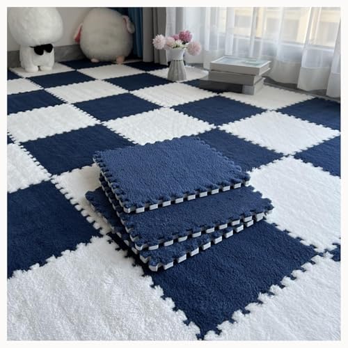 0,4 Zoll Dicke Puzzle-Spielmatten Aus Teppich for Das Spielzimmer Im Wohnzimmer, 50 Stück Ineinandergreifende Teppichfliesen Aus Plüschschaum, Flauschige Bodenmatte(Navy Blue+White) von NMVAWIPT
