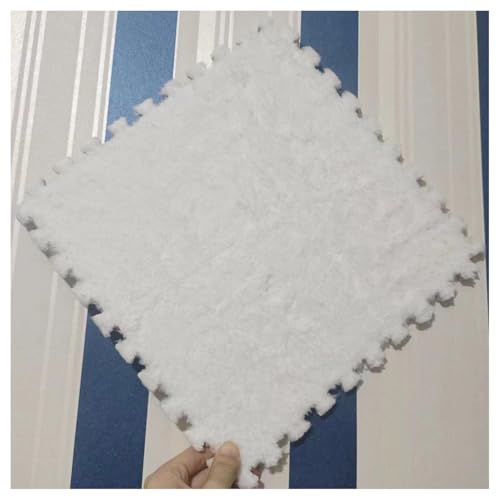 NMVAWIPT 20 Stück Ineinander Greifende Teppich-Puzzlefliesen, 30 X 30 cm, Quadratische Plüschschaum-Bodenfliesenmatte, Schalldichte Teppichfliesen for Schlafzimmer(White) von NMVAWIPT