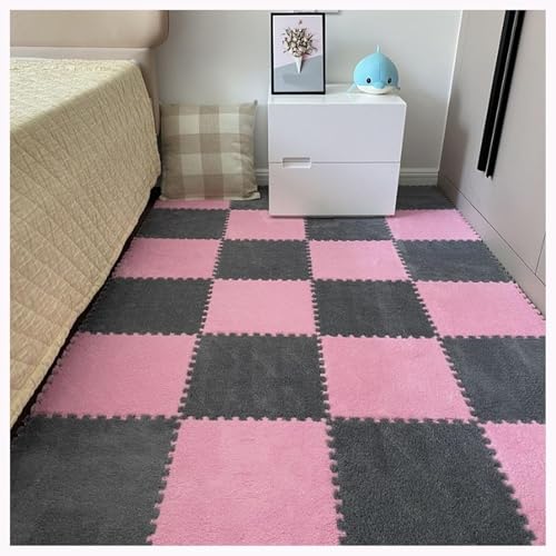 NMVAWIPT 30 Stück Flauschige Schaumstoff-Bodenfliesen, 30 X 30 X 1 cm, Dicke, Flauschige Teppichmatten for Das Wohnzimmer(Pink+Gray) von NMVAWIPT