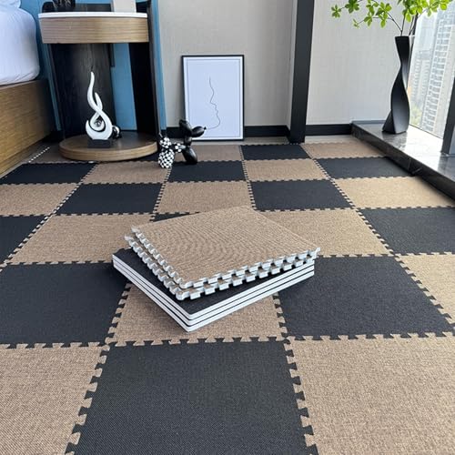 NMVAWIPT 40 Stück Quadratische Bodenmattenfliesen Aus Schaumstoff for Wohnzimmer, Zuhause, Schlafzimmer, rutschfeste Ineinander Greifende Teppichfliesen(Black+Dark Brown) von NMVAWIPT