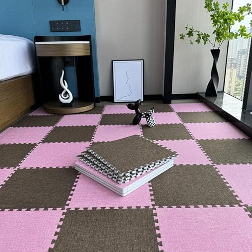 NMVAWIPT 40 Stück Quadratische Bodenmattenfliesen Aus Schaumstoff for Wohnzimmer, Zuhause, Schlafzimmer, rutschfeste Ineinander Greifende Teppichfliesen(Dark Brown+Pink) von NMVAWIPT