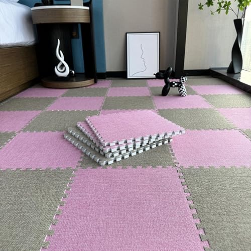 NMVAWIPT 40 Stück Quadratische Bodenmattenfliesen Aus Schaumstoff for Wohnzimmer, Zuhause, Schlafzimmer, rutschfeste Ineinander Greifende Teppichfliesen(Light Brown+Pink) von NMVAWIPT