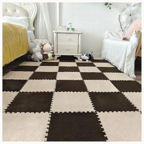 NMVAWIPT 40-teilige Anti-Rutsch-Puzzlematte, Bodenmatte Aus Plüsch-Puzzleschaum, Dicke 0,4 Zoll, Quadratische, Ineinandergreifende, Flauschige Teppichfliesen(Dark Brown+Light Brown) von NMVAWIPT