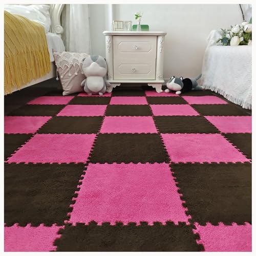 40-teilige Anti-Rutsch-Puzzlematte, Bodenmatte Aus Plüsch-Puzzleschaum, Dicke 0,4 Zoll, Quadratische, Ineinandergreifende, Flauschige Teppichfliesen(Dark Brown+Rose Red) von NMVAWIPT