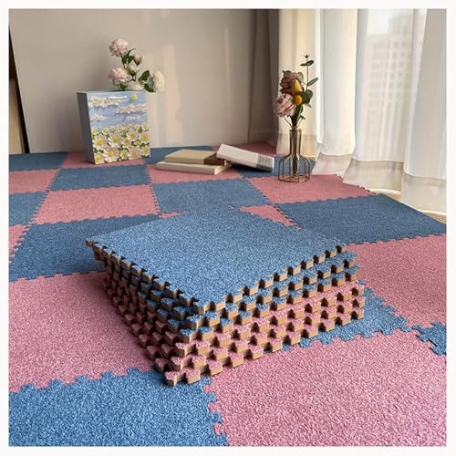 NMVAWIPT 48 Stück Ineinander Greifende Schaumstoff-Teppichfliesen Mit Rand, 0,4 Zoll Dicke, Quadratische, rutschfeste Schaumstoff-Bodenmattenfliesen(Blue+Pink) von NMVAWIPT