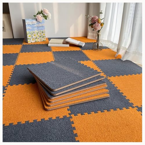 NMVAWIPT 48 Stück Ineinander Greifende Schaumstoff-Teppichfliesen Mit Rand, 0,4 Zoll Dicke, Quadratische, rutschfeste Schaumstoff-Bodenmattenfliesen(Dark Gray+Orange) von NMVAWIPT