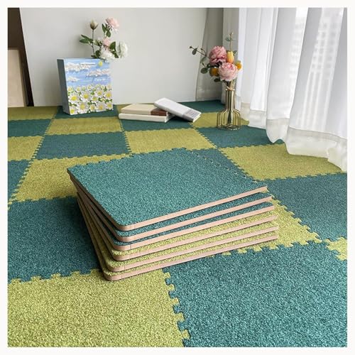 NMVAWIPT 48 Stück Ineinander Greifende Schaumstoff-Teppichfliesen Mit Rand, 0,4 Zoll Dicke, Quadratische, rutschfeste Schaumstoff-Bodenmattenfliesen(Dark Green+Grass Green) von NMVAWIPT