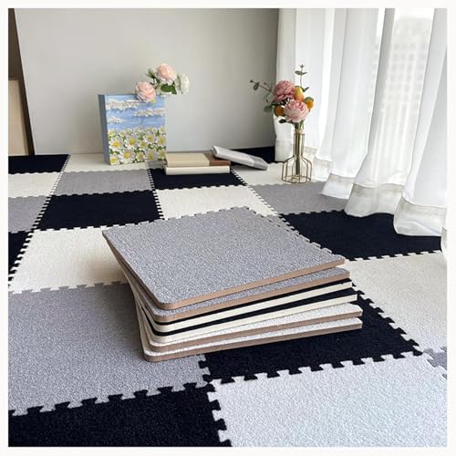 NMVAWIPT 48 Stück Ineinander Greifende Schaumstoff-Teppichfliesen Mit Rand, 0,4 Zoll Dicke, Quadratische, rutschfeste Schaumstoff-Bodenmattenfliesen(Light Gray+White) von NMVAWIPT
