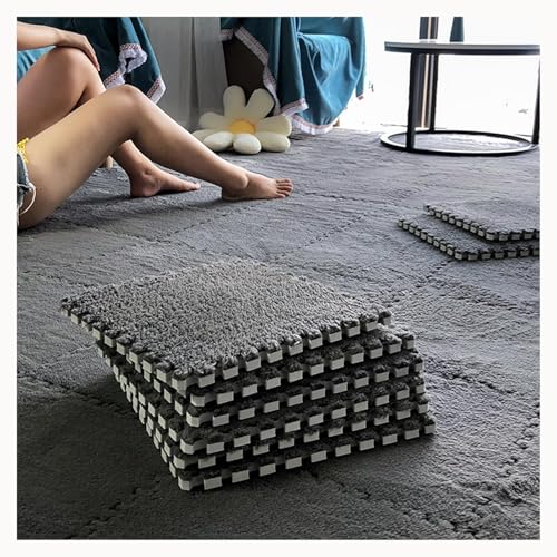 NMVAWIPT 50 Stück Flauschige Puzzlematten for Den Boden, 0,4 Zoll Dicke, Weiche, Zottelige Ineinandergreifende Teppichfliesen, Leicht Zu Reinigen Und Aufzubewahren.(Gray) von NMVAWIPT