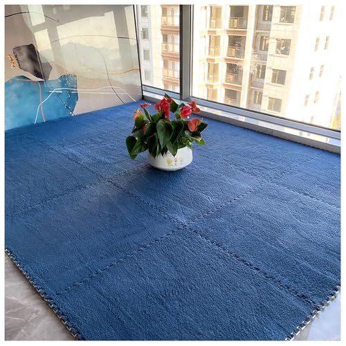 NMVAWIPT 8 Stück Ineinander Greifende Quadratische Plüschschaum-Bodenfliesen, 10 Mm Dicke Flauschige Puzzle-Teppichfliesen, Kletterschaummatten for Das Zimmer(Navy Blue,30x30cm) von NMVAWIPT