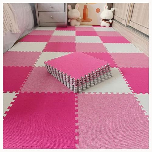 NMVAWIPT 9-teiliger Rutschfester, Waschbarer Teppich Mit Puzzleteilen, 24 X 24 Zoll, Quadratische Ineinandergreifende Schaumstoff-Teppichfliesen(Rose Red+Pink+White) von NMVAWIPT