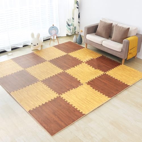 Wohnzimmer Gefliest Puzzle Spielmatten Mit Rand, 24 X 24 X 0,4 Zoll Groß Eva Schaum Holz Maserung Krabbelmatten, Für Kinder Kinder(STYLE2,90PCS) von NMVAWIPT