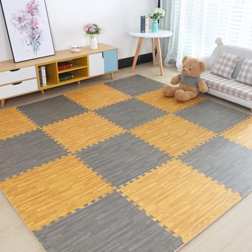 Wohnzimmer Gefliest Puzzle Spielmatten Mit Rand, 24 X 24 X 0,4 Zoll Groß Eva Schaum Holz Maserung Krabbelmatten, Für Kinder Kinder(STYLE4,20PCS) von NMVAWIPT