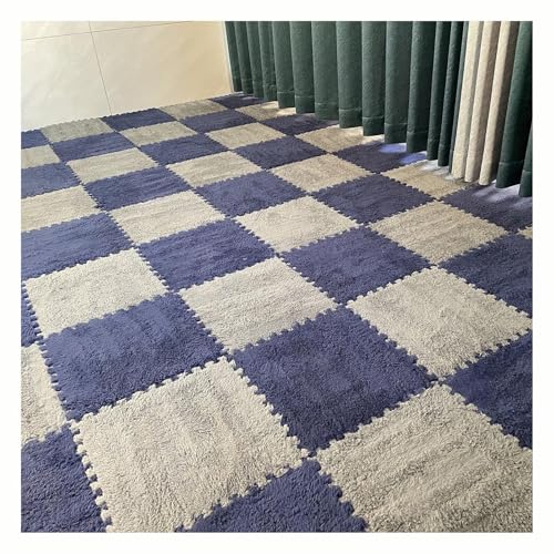 Plüsch-Teppichfliesen, 20 Stück, 30 cm, Quadratisch, Ineinandergreifende Schaumstofffliesen, Puzzle-Teppich, Flauschige, Flauschige Bodenfliesen(Gray+Navy Blue,1cm) von NMVAWIPT