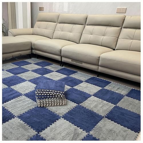 Plüsch-Teppichfliesen, 20 Stück, 30 cm, Quadratisch, Ineinandergreifende Schaumstofffliesen, Puzzle-Teppich, Flauschige, Flauschige Bodenfliesen(Navy Blue+Gray,1cm) von NMVAWIPT