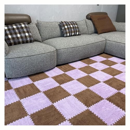 Plüsch-Teppichfliesen, 20 Stück, 30 cm, Quadratisch, Ineinandergreifende Schaumstofffliesen, Puzzle-Teppich, Flauschige, Flauschige Bodenfliesen(Purple+Brown,0.6cm) von NMVAWIPT