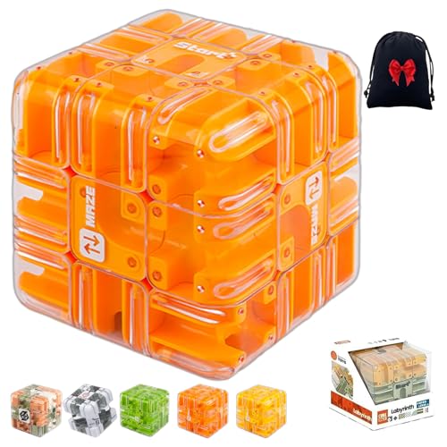 Großes Labyrinth 3D Puzzle Würfel - Spannendes Logikspiel Für Erwachsene & Kinder, Pädagogisches Konzentrationsspiel Geschenk Zur Stresslinderung (Orange) von NNBWLMAEE