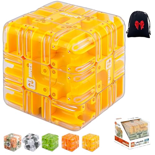Großes Labyrinth 3D Puzzle Würfel - Spannendes Logikspiel Für Erwachsene & Kinder, Pädagogisches Konzentrationsspiel Geschenk Zur Stresslinderung (Yellow) von NNBWLMAEE