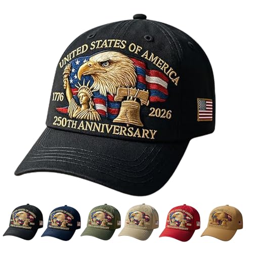 NNBWLMAEE Eagle & Liberty – United States 250th Anniversary Hat, Adjustable Bald Eagle Printed Patriotic Baseball Cap (Black) von NNBWLMAEE