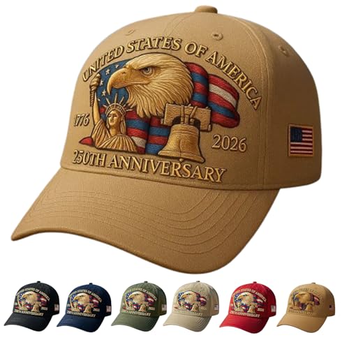NNBWLMAEE Eagle & Liberty – United States 250th Anniversary Hat, Adjustable Bald Eagle Printed Patriotic Baseball Cap (Dark khaki) von NNBWLMAEE